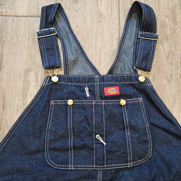 Dickies Men’s Bib Overalls 44x30 Dark Blue Denim Workwear Carpenter Utility - Picture 4 of 12